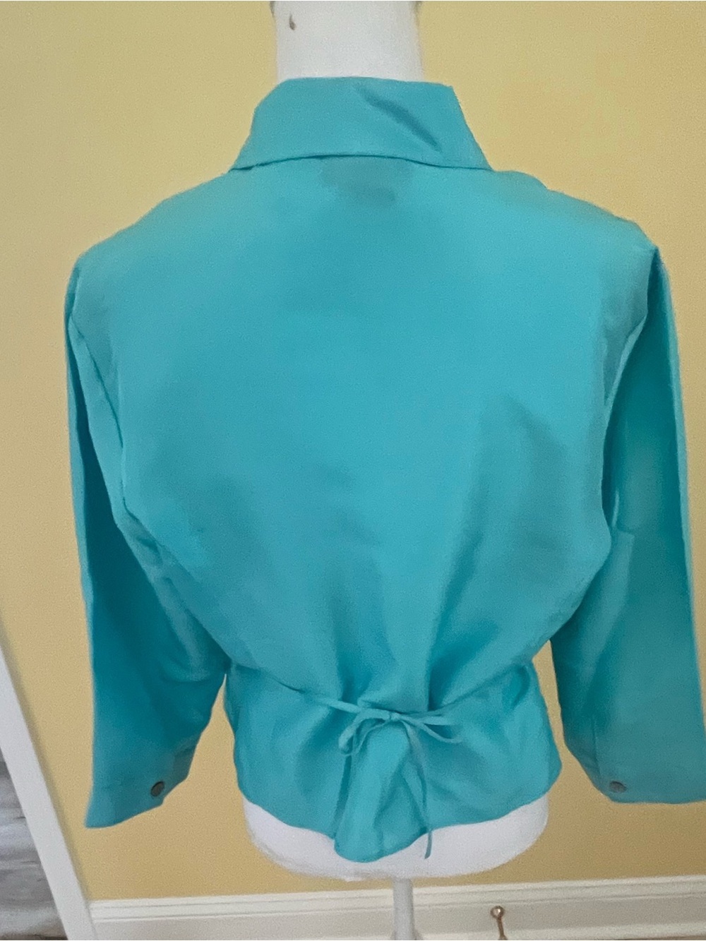 Finity Silk Turquoise Wrap-Front Blouse with Collar - Picture 3 of 6